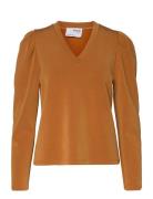 Slflora Ls V-Neck Sweat Top B Selected Orange