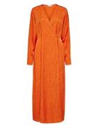 Slfabienne Ls Satin Ankle Wrap Dress B Selected Orange