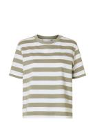 Slfessential Ss Striped Boxy Tee Noos Selected Khaki