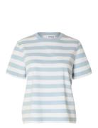 Slfessential Ss Striped Boxy Tee Noos Selected Blue