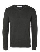 Slhberg Ls Knit V-Neck Noos Selected Grey