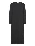 Slfsilla Ls O-Neck Plisse Midi Dress Selected Black