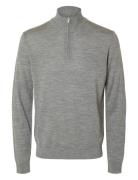 Slhtray Ls Knit Merino Half Zip Noos Selected Grey