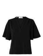 Slftenny Ss V-Neck Top Noos Selected Black