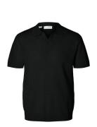 Slhlino Ss Knit Crochet Open Polo Selected Black