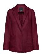 Linen Suit Jacket With Frayed Ends Mango Burgundy