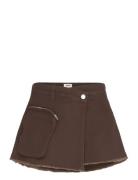 Asymmetric Cotton Twill Wrap Skort Monki Brown