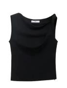 Asymmetrical Draped Top With Straps Mango Black