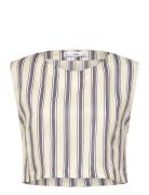 Striped Linen Top Mango Cream