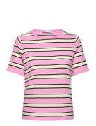 Short-Sleeved Sweater With Combined Stripes Mango Pink