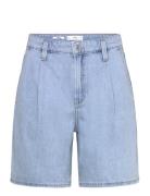 Mid-Rise Denim Bermuda Shorts With Pleats Mango Blue