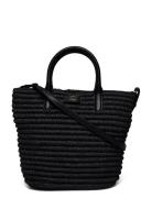 Woven Straw Medium Brie Tote Bag Lauren Ralph Lauren Black