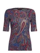 Paisley Stretch Cotton Boatneck Tee Lauren Ralph Lauren Navy