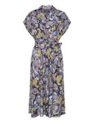 Floral Belted Crepe Dress Lauren Ralph Lauren Blue