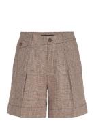 Glen Check Pleated Linen Twill Short Lauren Ralph Lauren Brown