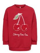Kmgcherry L/S Ovz Ck Printed Ub Swt Kids Only Red