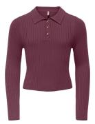 Kogmila Ls Rib Button Polo Neck Cp Knt Kids Only Purple