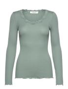 Rwbabette Silk Ls U-Neck Lace T-Shi Rosemunde Green