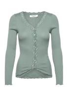 Rwbabette Silk Ls V-Neck Lace Cardi Rosemunde Green
