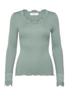 Rwbenita Silk Ls O-Neck Lace T-Shir Rosemunde Green