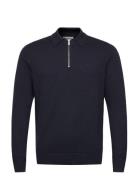 100% Recycle Knit Half Zip Polo Col Lindbergh Navy