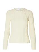 Slfhelen Ls Knit Button O-Neck Top Selected White