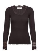 Rwbenita Silk Ls O-Neck Lace T-Shir Rosemunde Brown