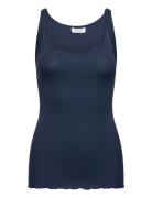 Rwbelle Silk U-Neck Strap Elastic T Rosemunde Navy