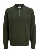 Jjeemil Knit Polo Half Zip Ls Noos Jack & J S Khaki