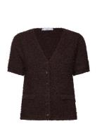 Short-Sleeved Bouclé Cardigan Mango Brown