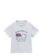 Embossed Detail Printed T-Shirt Mango Blue