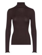 Rwbeatha Silk Ls Rollneck T-Shirt Rosemunde Brown