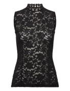 Rwdelicia Lace Sl T-Neck Top Rosemunde Black