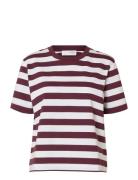 Slfessential Ss Striped Boxy Tee Noos Selected Burgundy