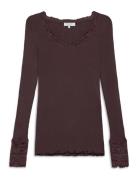 Rwbenita Silk Ls O-Neck Lace T-Shir Rosemunde Brown