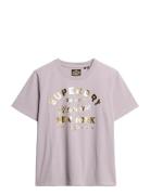 Luxe Metallic Logo Relaxed Tee Superdry Purple