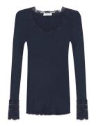 Rwbenita Silk Ls O-Neck Lace T-Shir Rosemunde Black