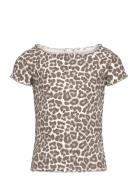 Top Rib With Curly Hem And Aop Lindex Brown