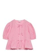 Blouse Tie Detail And Yd Check Lindex Pink