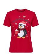 Onlkita Life Reg S/S Top Box Xmas Jrs ONLY Red