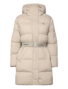 Belted Midweight Long Puffer Calvin Klein Jeans Beige