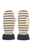 Thin Striped Emerald Mittens Becksöndergaard Cream