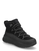 F-Mode Teddy-Collar Warm Suede Lace-Up Booties FitFlop Black