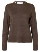 Slfthea Ls Knit Merino O-Neck Noos Selected Brown