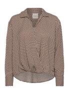 Printed Crepe Ls Faux Wrap Top Calvin Klein Brown