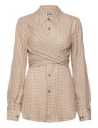 Twisty Shirt Airy Pink Check-40 Hope Beige