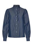 Denim Frill Blouse Lexington Clothing Navy