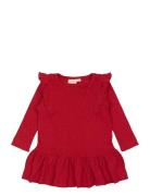 Dress L/S Frill Modal Heart Petit Piao Red