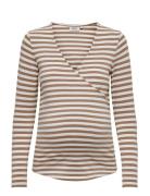 Olmjoy L/S Wrap Stripes Top Jrs Noos Only Maternity Beige