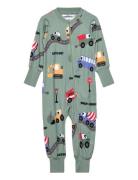 Bamboo Two Way Zip Pyjamas Green Tractor Geggamoja Green